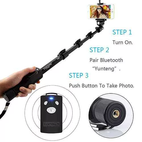 Yunteng YT 1288 Bluetooth Selfie Stick – Black, with Remote