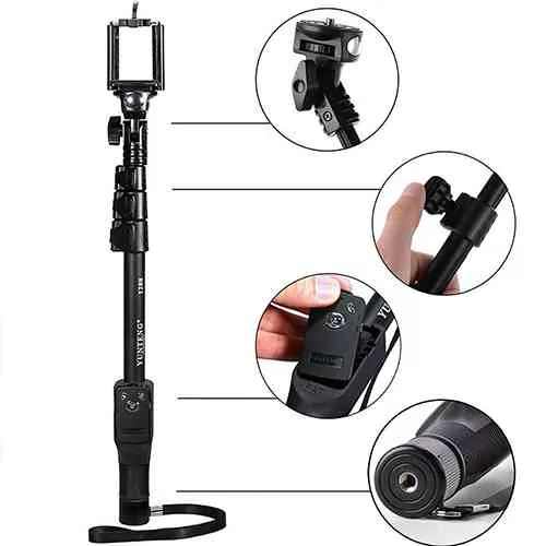 Yunteng YT 1288 Bluetooth Selfie Stick – Black, with Remote
