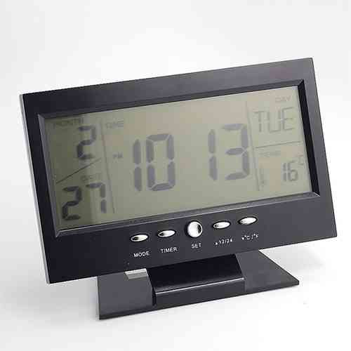 Sound Control Backlight Digital LCD Alarm Clock