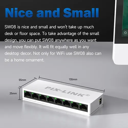 8 Port Network Switch PIX-LINK SW08 10/100Mbps