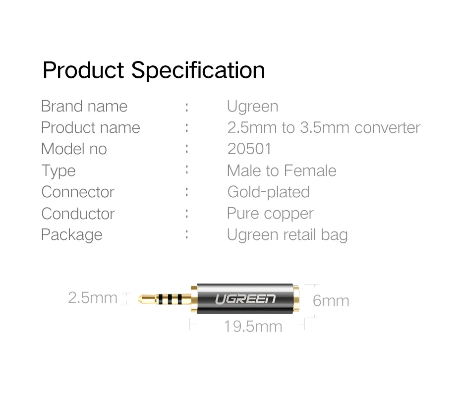 Ugreen 2.5mm Male to 3.5 Female Adapter: Buy Ugreen 2.5mm Male to 3.5 Female Adapter in Sri Lanka | ido.lk